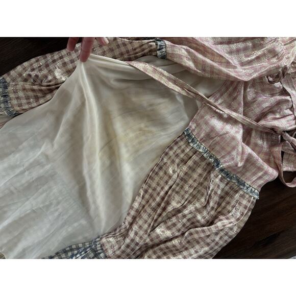 LoveShackFancy Maxi Dress Women’s Medium Wrap Tiered Metallic Gingham - Picture 11 of 16